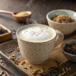 Genmaicha Milk Tea served in a Japanese tea cup