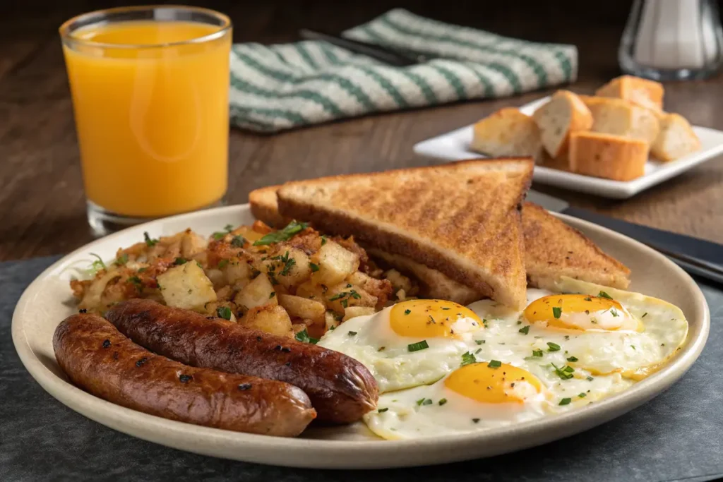 breakfast plate with air fryer frozen hash browns