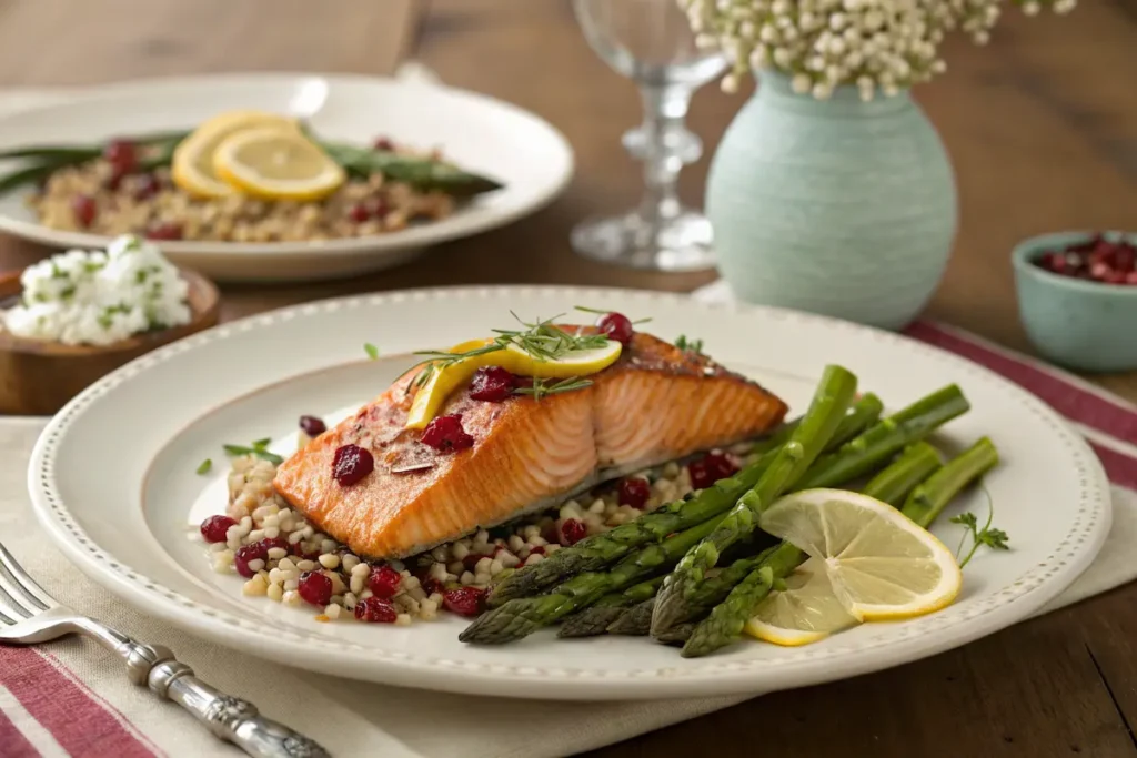 air fryer pomegranate-glazed salmon with wild rice