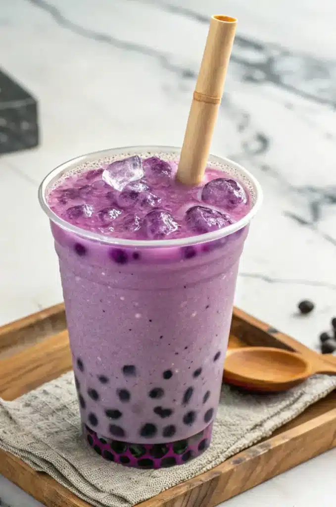 what is taro milk tea served with boba and ice